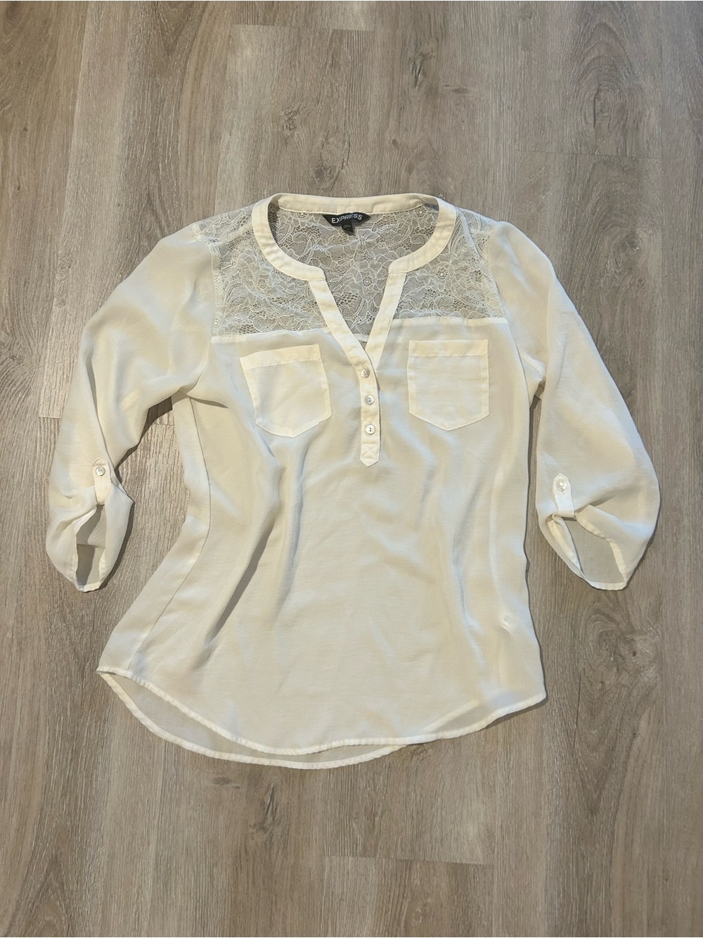 Express Ivory Lace Yoke Henley Blouse